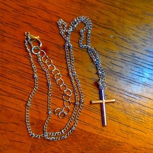 Silver Plated 16" Cross Necklace With Extender